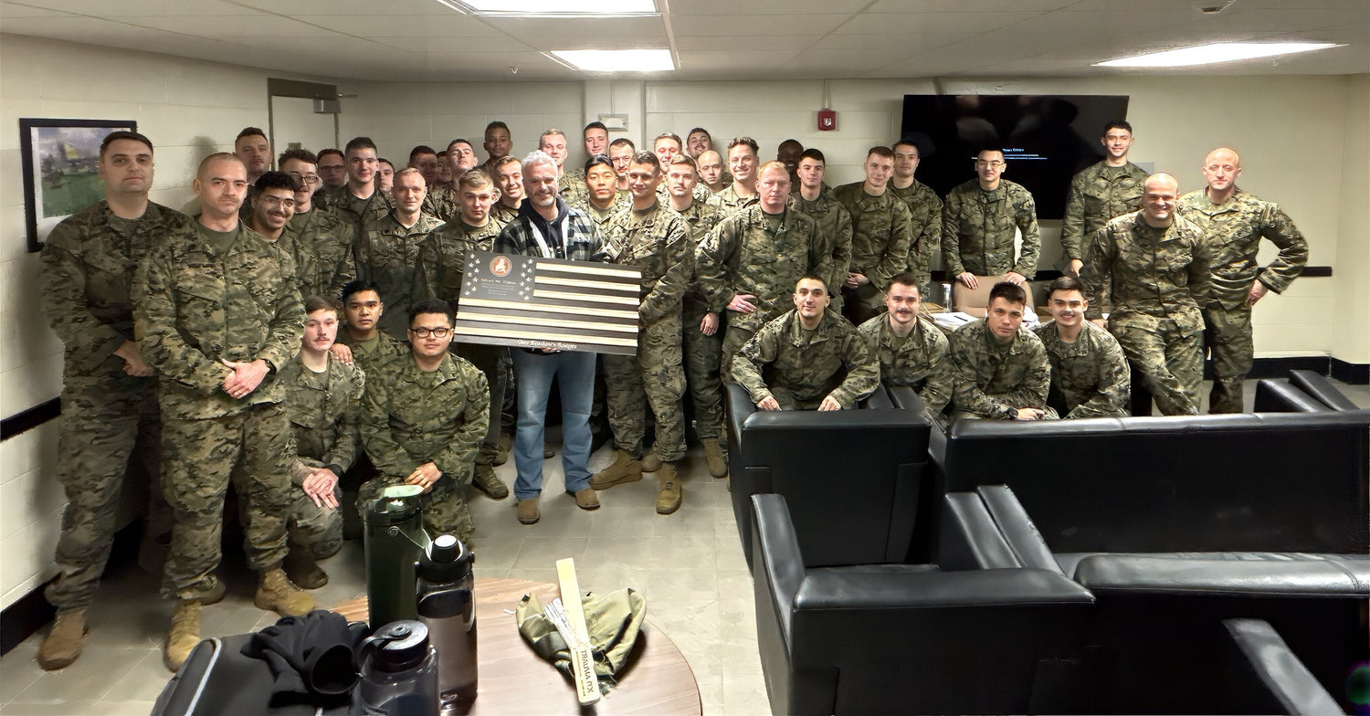 Soldiers receiving a personalized Valor Board challenge coin display