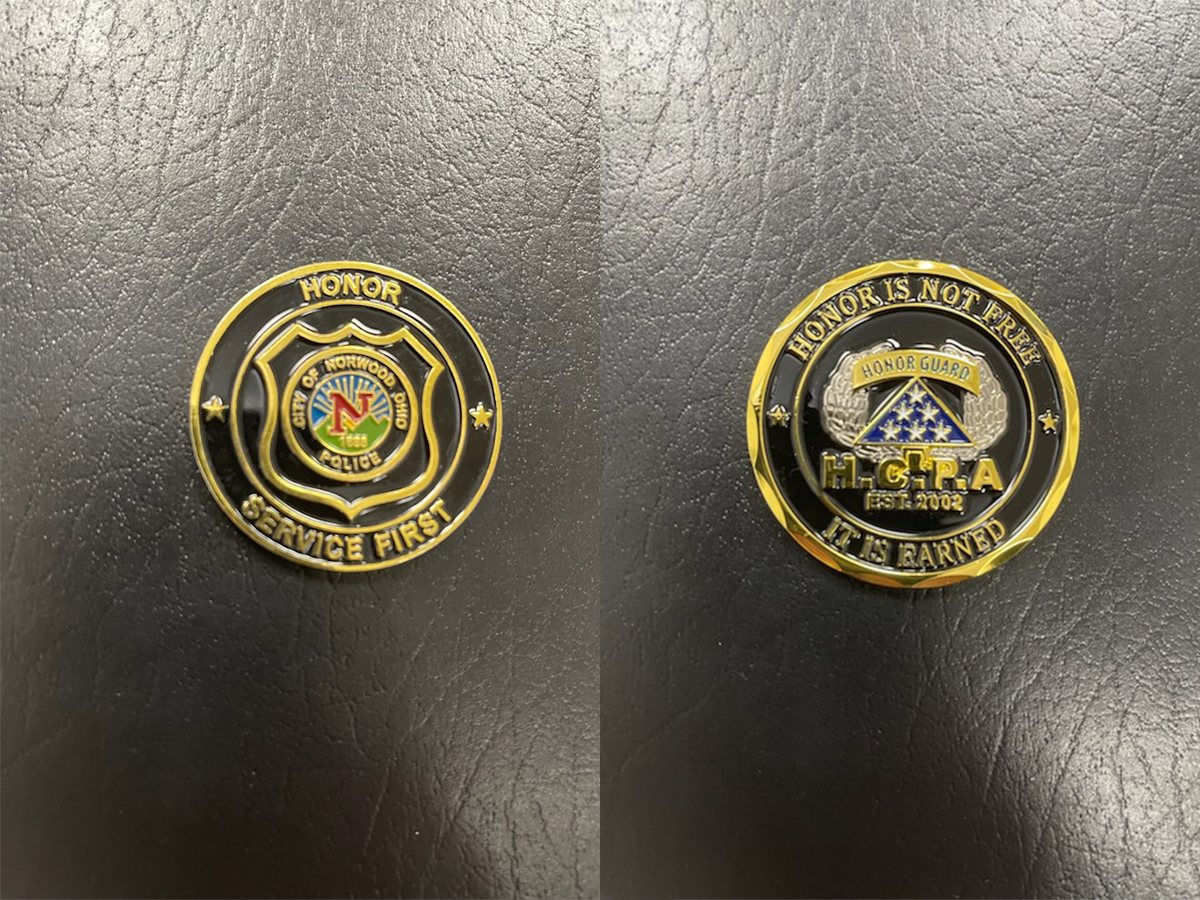 Customer-provided challenge coins used to start a Valor Board design
